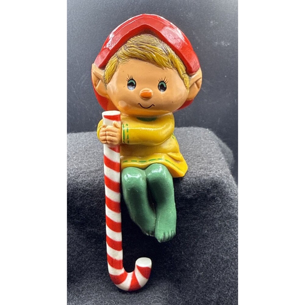 Vintage Hallmark 1984 Christmas Stocking Hanger Elf w/ Candy Cane/ No Box